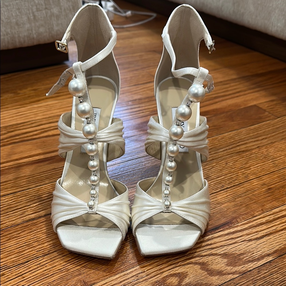 Jimmy Choo Pearl-Embellished Ivory Women's Evening Heels